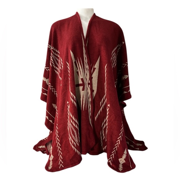 Francesca’s Southwest Print Poncho Wrap OS NWT Boho Open Front Kimono Style - Picture 3 of 11